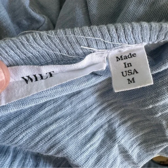 Wilt Made In USA Medium Light Dusty Blue Shirt Long Sleeve Flowy Tiered Top - Picture 8 of 8